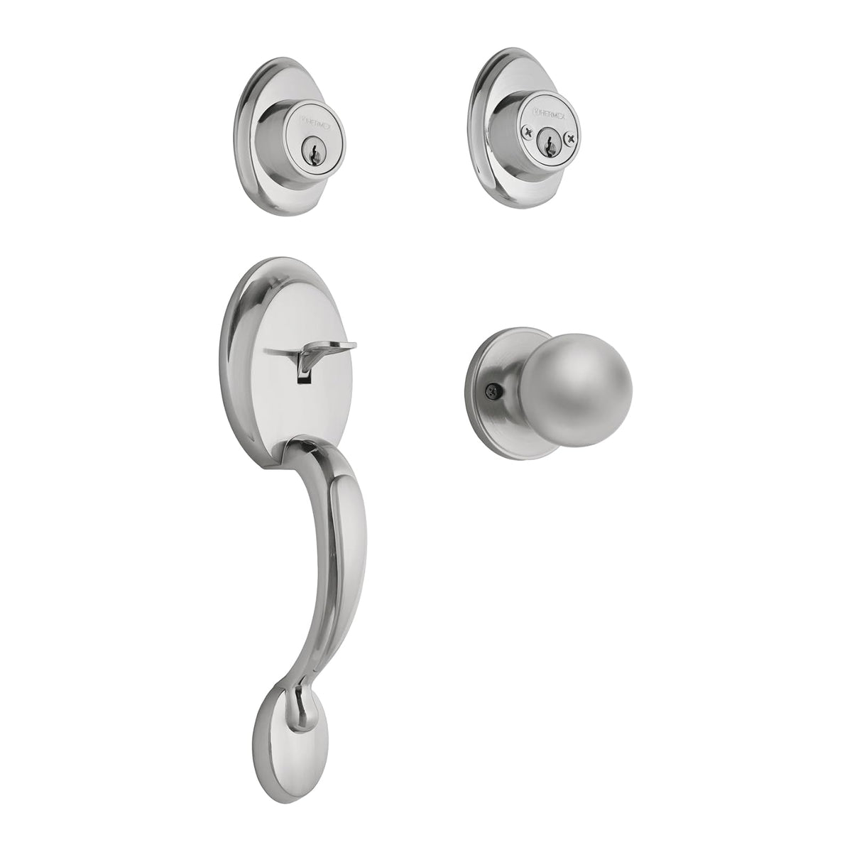 Hermex CEP-12PJP Jaladera, Perilla y Cerrojo con Llave para Puerta Principal - Cromo mate - Llave-Llave