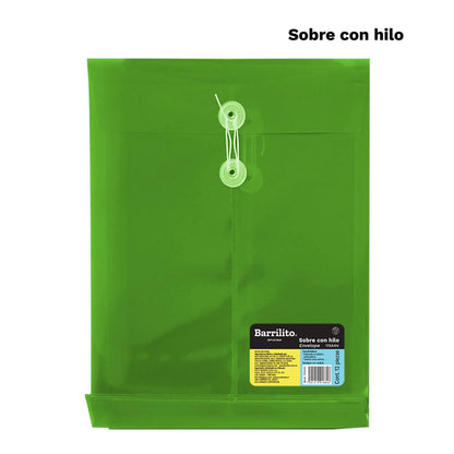 Barrilito Sobre de Plástico Vertical con Hilo, Tamaño Carta, Colores Surtidos. 12 pzas. 115A4V
