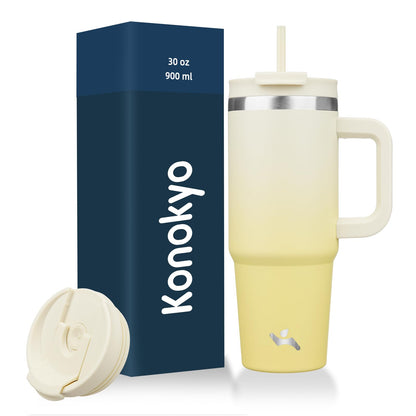 Konokyo Vaso Térmico de 40 oz con Asa y Popote, Lavanda - 30 Ounces - Limón