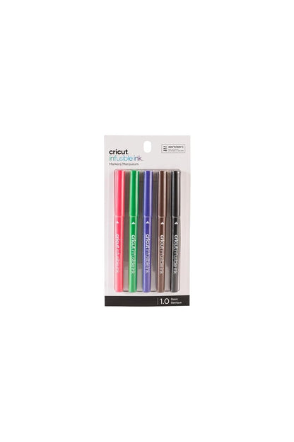 Cricut Bolígrafos de Tinta Infusible, Set Básico (5 Piezas) - ciruela, pavo real, rosa oscuro, oliva, burdeos - 5 Count (Pack of 1) - Marcadores