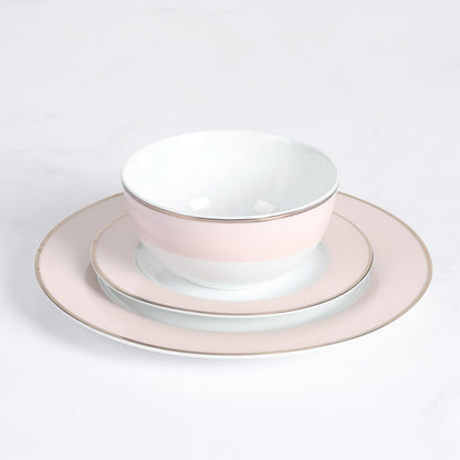 Martha Stewart Gracie Lane - Juego de vajilla de porcelana, 12 piezas, resistente a los arañazos y astillas, color rosa con borde dorado