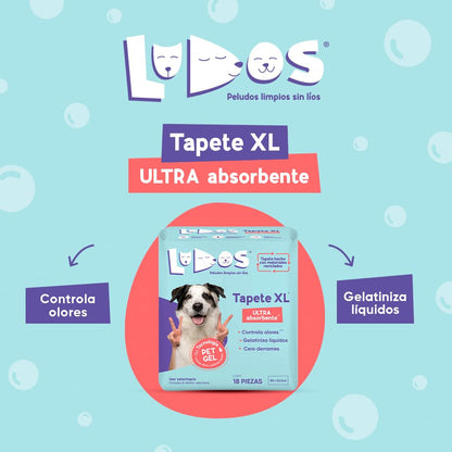 LUDOS Tapete Ultra Absorbente para Perro, Tamaño XL, con Control de Olores, Paquete con 18 Piezas.