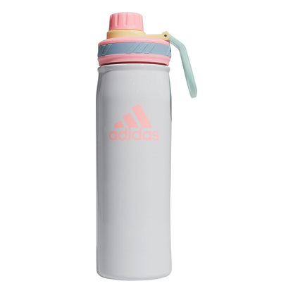 adidas Botella de agua de metal de 600 ml, acero inoxidable 18/8 con aislamiento de doble pared caliente y frío, Blanco/Rosa Spark/Clear Sky Blue, 20 Ounces