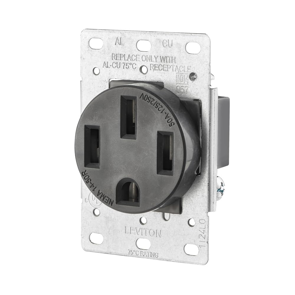 Leviton 00279-S00 Receptáculo Entrada Recta, Grado Industrial, 50A, 125/250V, 3P, 4H, Nema 14-50R