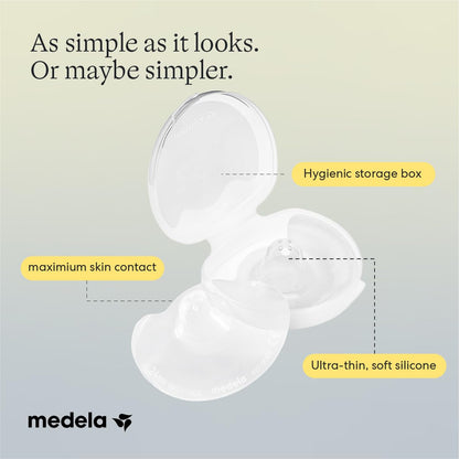 Medela Contact Nipple Shields 20 mm ("M") con Estuche Portátil, Pezoneras de Silicona Ultrafina y Suave, Sin BPA, Ideal para Pezones Agrietados o Planos, Incluye 2 Unidades, Disponibles en Más Tallas
