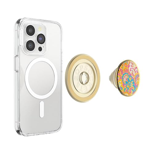 PopSockets - Empuñadura para teléfono MagSafe con Soporte, Soporte magnético, Parte Superior Intercambiable, sujeción Segura para iPhone MagSafe, teléfono y Tablet, Esmalte Dorado Brillante