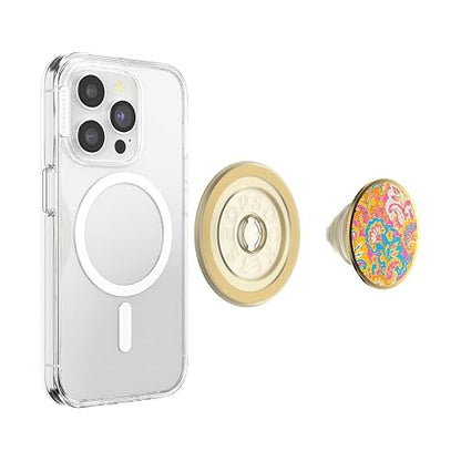 PopSockets - Empuñadura para teléfono MagSafe con Soporte, Soporte magnético, Parte Superior Intercambiable, sujeción Segura para iPhone MagSafe, teléfono y Tablet, Esmalte Dorado Brillante