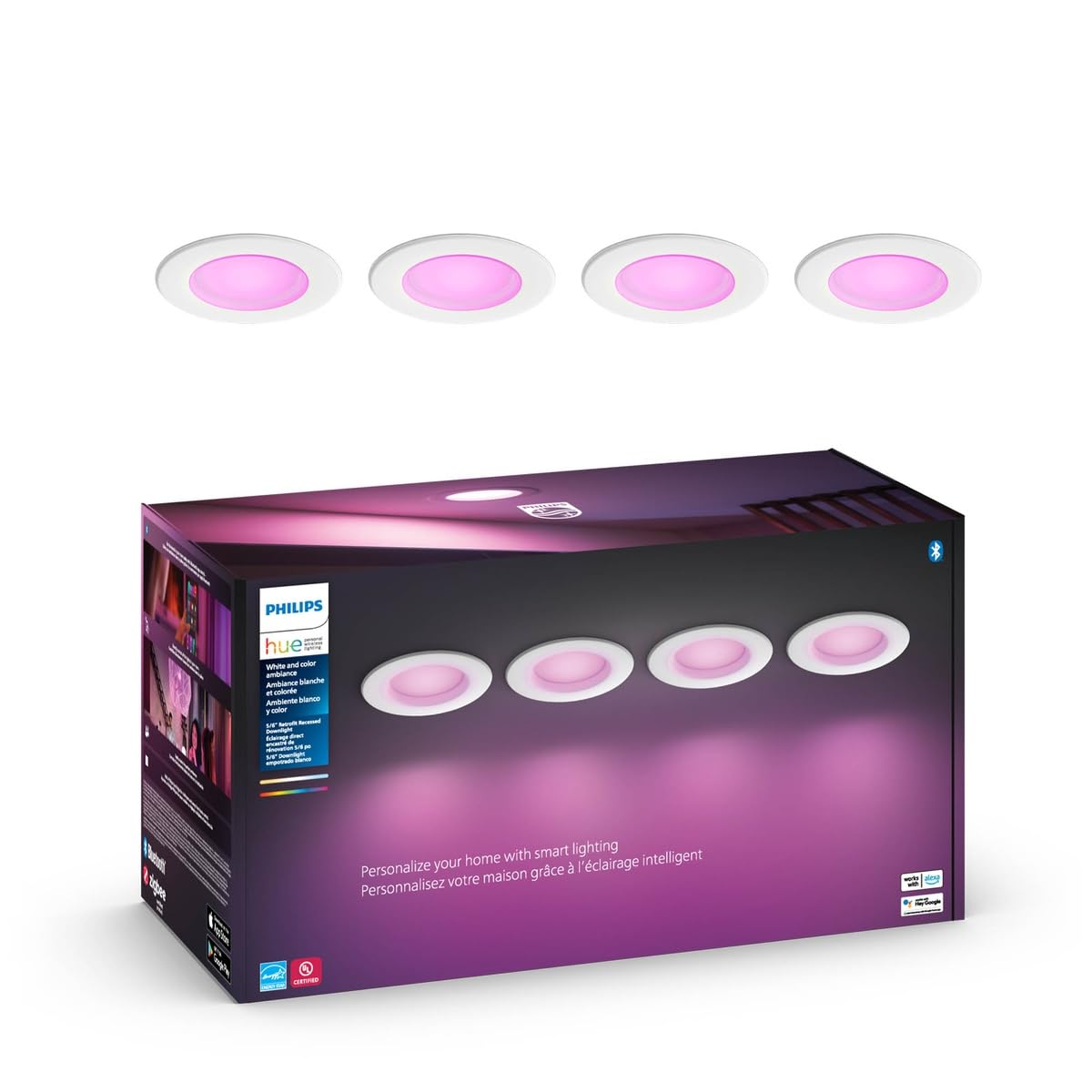 Philips Hue 4 Empotrados Inteligentes -Luz Multicolor
