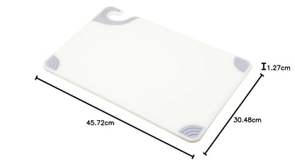 San Jamar Saf-T-Grip - Tabla de cortar de plástico con gancho de seguridad, 12 x 18 x 0.5 pulgadas, color blanco