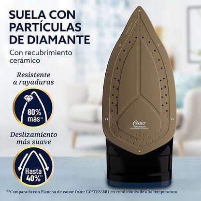 Oster Plancha de Vapor, Diamond Steam MAX S8200, Digital, Golpe de Vapor 220 g/min, Suela XL Cerámica con Diamante, Vapor Vertical, Antigoteo, Azul Oscuro, GCSTDPD8201-013