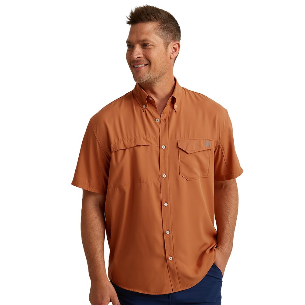 HUK Tide Point Camisa Manga Corta con Botones para Hombre - Sunburn - XL