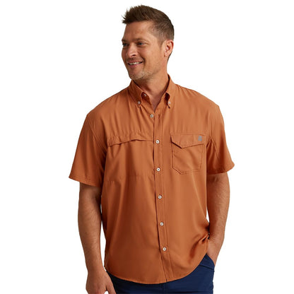 HUK Tide Point Camisa Manga Corta con Botones para Hombre - Sunburn - XL