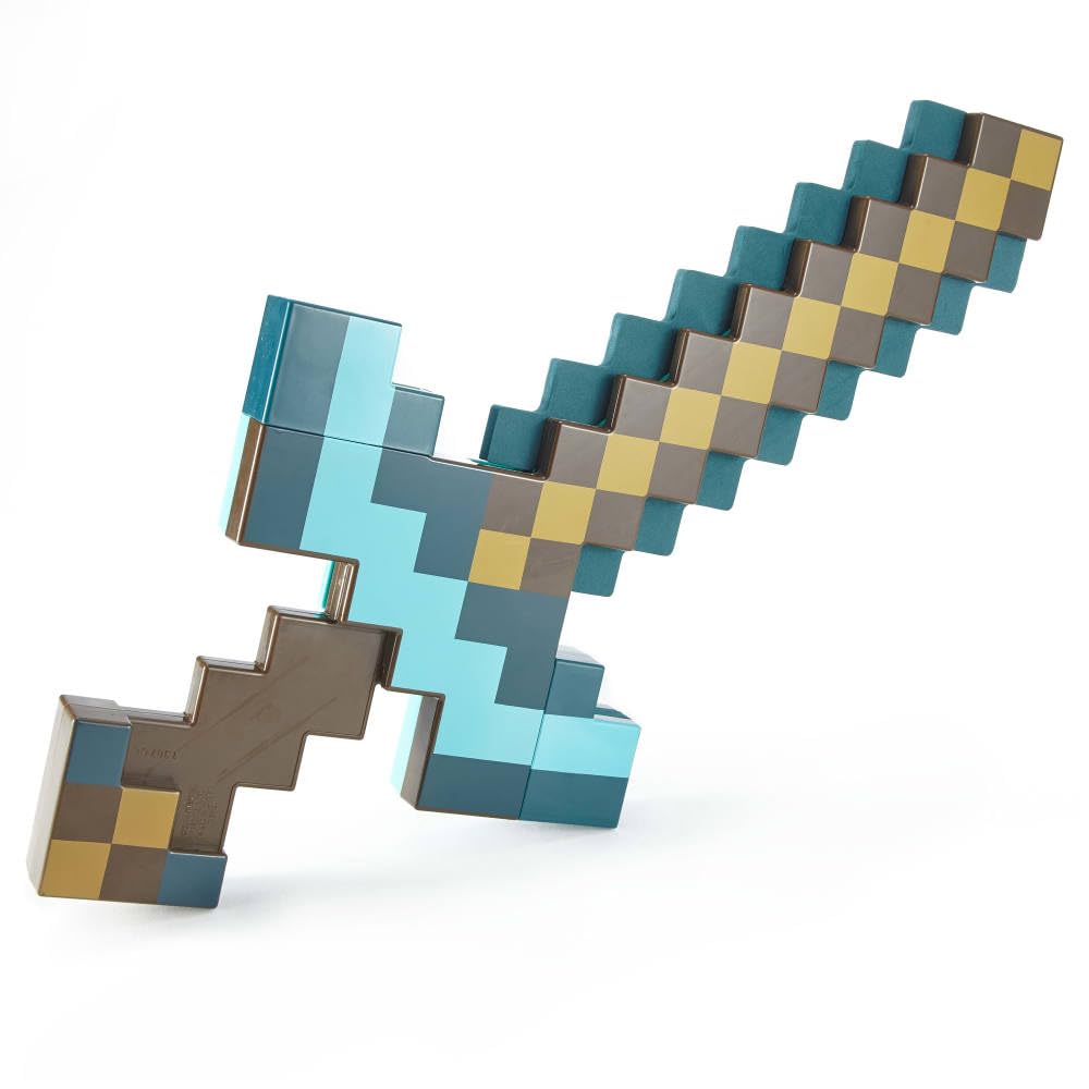 Minecraft Vanilla Juguete Espada-Pico Transformable 2 en 1 Diseño Pixelado Diamante Herramienta de rol Aventuras y Disfraces para niños de 6 años en adelante