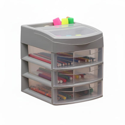 Italhome Cajonera De Plástico, Mini Organizador Multiusos De Color Gris Con 3 Cajones Transparentes Sesia