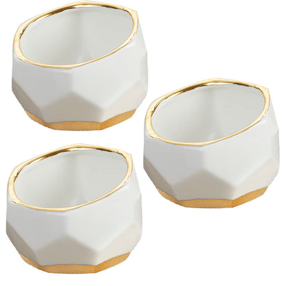 Kate Aspen 23262NA Macetas geométricas de cerámica Mini Cuencos Decorativos, hogar, habitación, Escritorio, decoración de Mesa, Talla única, Blanco, pequeño (Juego de 3)