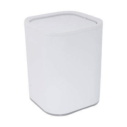 Bath Bliss Papelera acrílica de 8 litros | Tapa superior con peso | Bote de basura pequeño | Contenedor de basura | Diseño contemporáneo | Baño | recámara | Oficina | recámara | Blanco