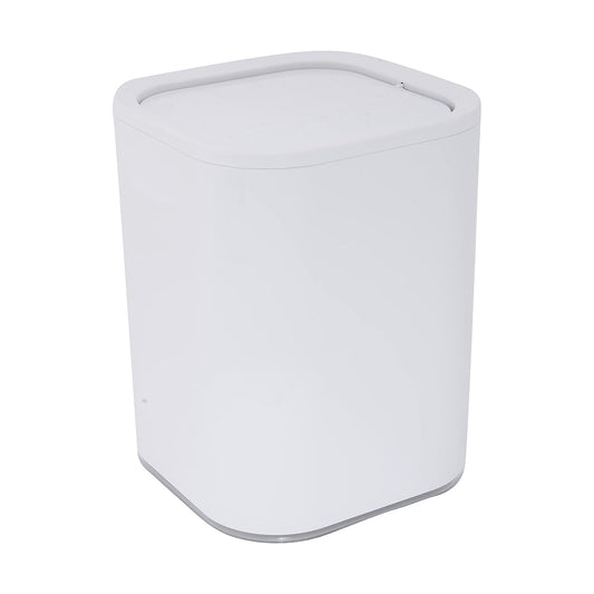 Bath Bliss Papelera acrílica de 8 litros | Tapa superior con peso | Bote de basura pequeño | Contenedor de basura | Diseño contemporáneo | Baño | recámara | Oficina | recámara | Blanco