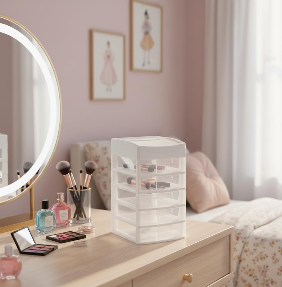 Italhome Cajonera De Plástico, Mini Organizador De Escritorio Multiusos Con 5 Cajones Transparentes Sesia
