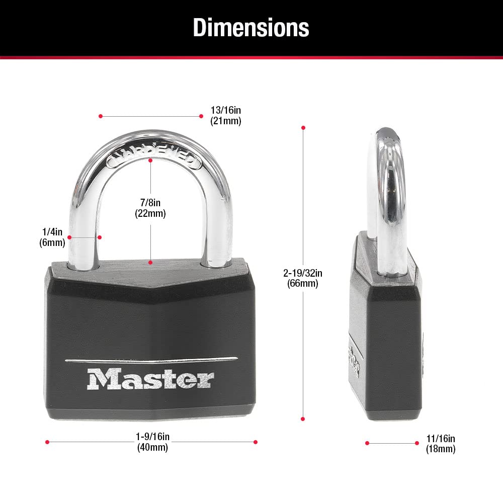 Master Lock 141Q Candado con llave de aluminio cubierto, paquete de 4, color negro