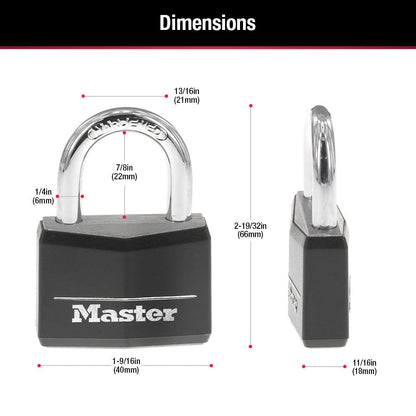 Master Lock 141Q Candado con llave de aluminio cubierto, paquete de 4, color negro