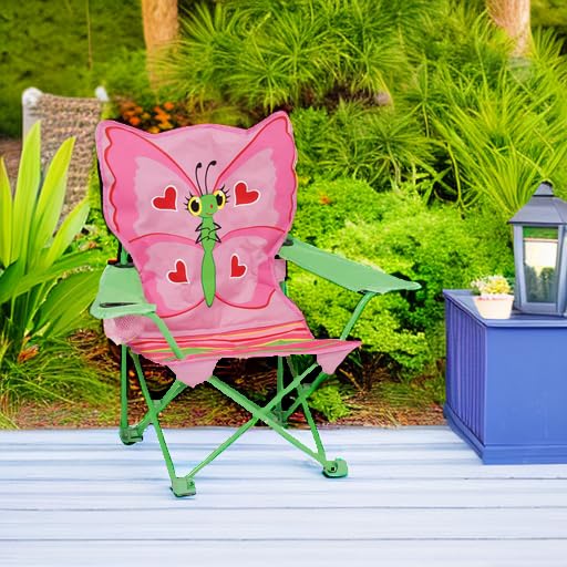 Melissa & Doug Silla Infantil Plegable con Mariposa, para Exteriores, Fácil de Abrir, Práctico Portavasos, Materiales Fáciles de Limpiar, Bolsa para Transportar