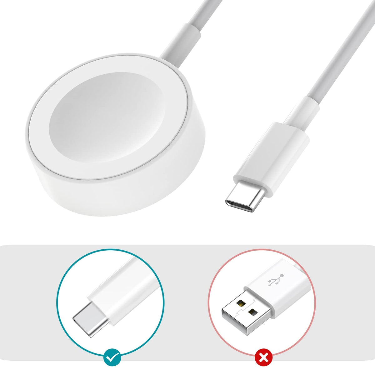 NEVOLA Cable USB-C para Cargador de Apple Watch de 6.6 pies, para iWatch Cargador magnético rápido inalámbrico Compatible con Apple Watch Series 7/6/5/4/3/2/1/SE