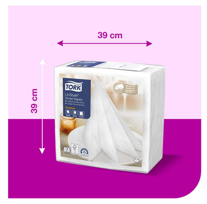 Tork Servilletas de Papel Premium LinStyle Sensación Tela – Servilleta Desechable Elegante para Mesa Restaurante y Eventos, 19.5x19.5 cm, Blanca – 12 Paquetes x 50 Piezas (600 Piezas)