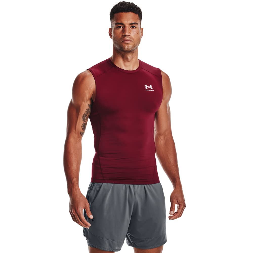 Under Armour Mens Armour Heatgear Compression Sleeveless T-Shirt - Rojo (Cardinal - White - 625) - XXL