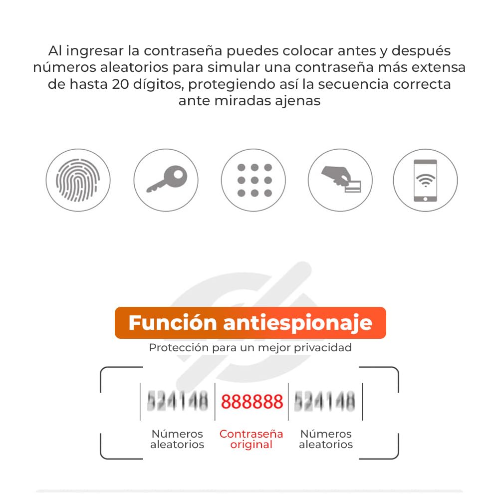 Tecnolite Connect - Cerradura Inteligente WiFi, 5 Métodos Apertura: Huella, Llave, Tarjeta RIFD y Contraseña, Acceso App Móvil, Protección IP43, Panel Touch Iluminado