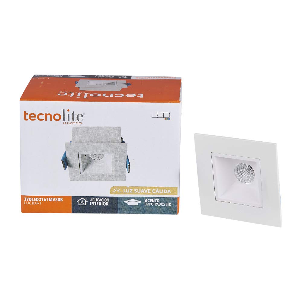 Tecnolite Lámpara LED Empotrable en Techo 3 W, Luz Cálida - Blanco