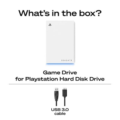 Seagate Disco Duro Externo Portátil para PS5 2 TB, USB 3.2, Blanco con luz LED Azul incorporada, Certificado PS5 (STLV2000101)