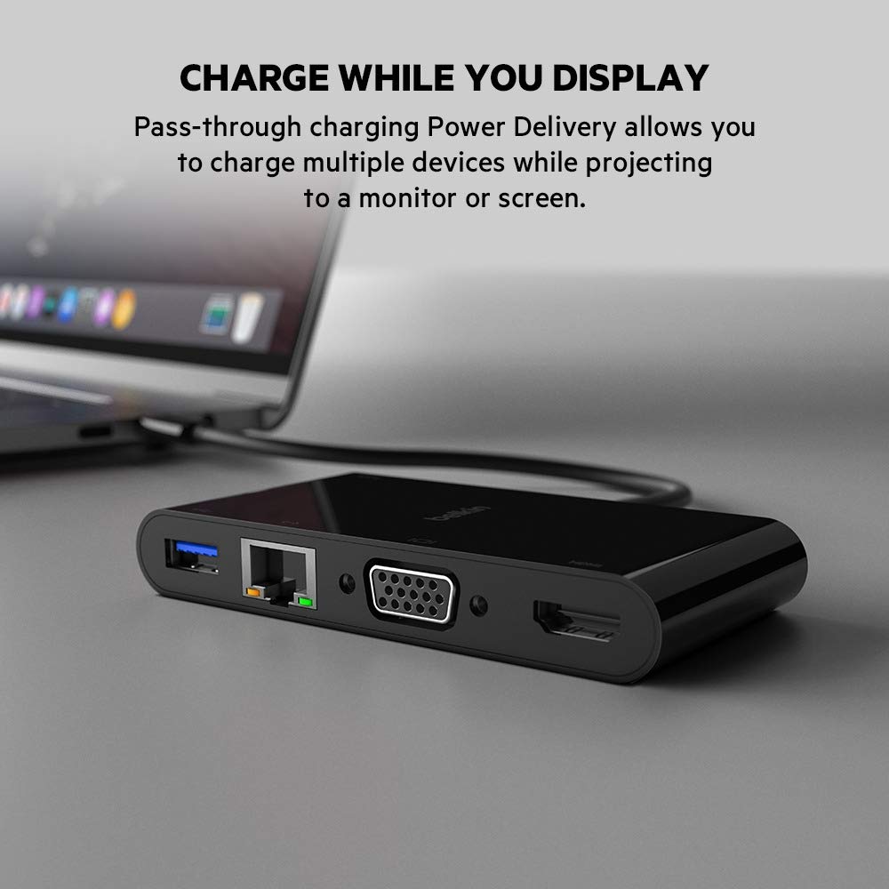 Belkin AVC004btBK Adaptador Multimedia + Carga USB-C (100 W), Negro