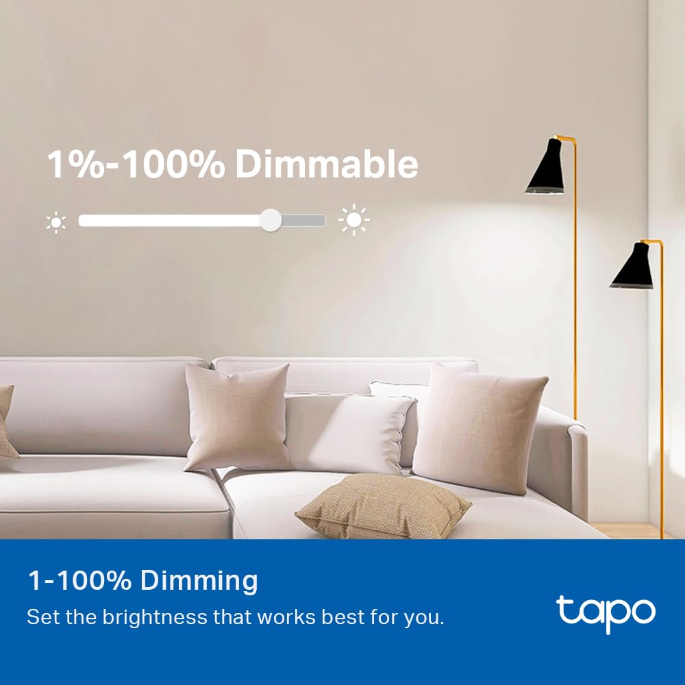 Tapo TP-Link - Bombillas inteligentes - Luz natural de día, regulable, compatible con Alexa y Google Home, foco A60/base E27, equivalente a 60 W, CRI>90 800 lm, WiFi de 2.4 GHz, no requiere