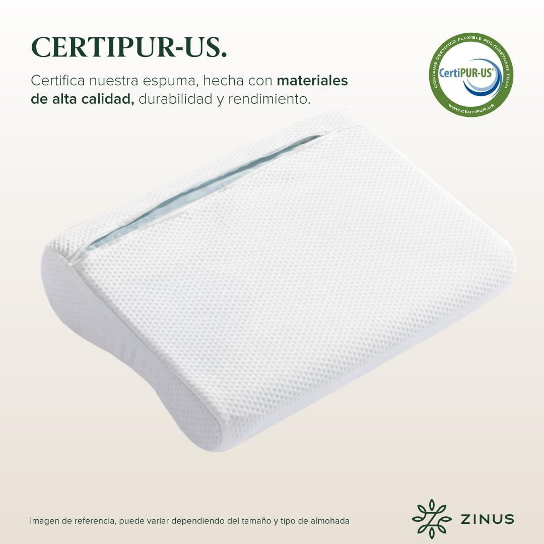 Zinus | Almohada de Memory Foam Ergonómica | Soporte especializado para Cuello | Espuma viscoelástica de Alta Densidad | Diseño Contorneado para Dormir Mejor