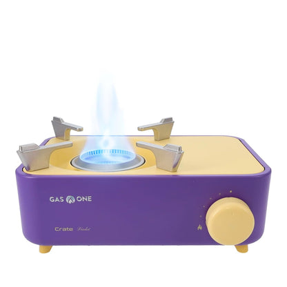 Gas One - Estufa de combustible butano - Serie de cajas - Mini estufa para camping, senderismo, estufa de gas portátil con llama en espiral, distribución uniforme del calor, moderna y fácil de usar - Violeta