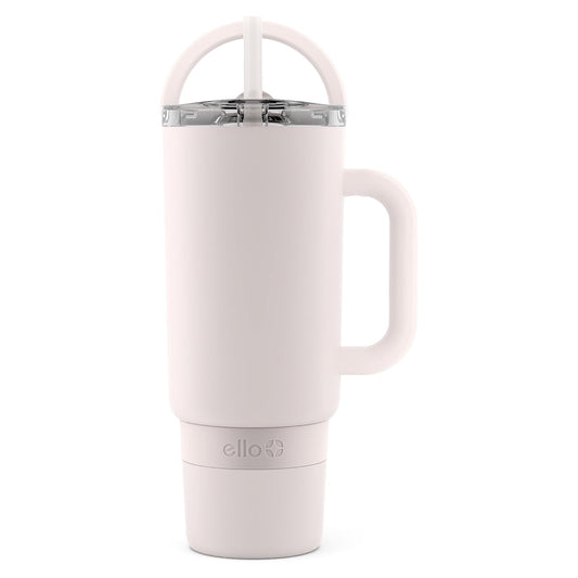 Ello Port - Vaso de 40 onzas con asa de transporte y asa integrada, botella de agua reutilizable de acero inoxidable aislada al aspiradora, taza de viaje con tapa a prueba de fugas y popote, perfecto