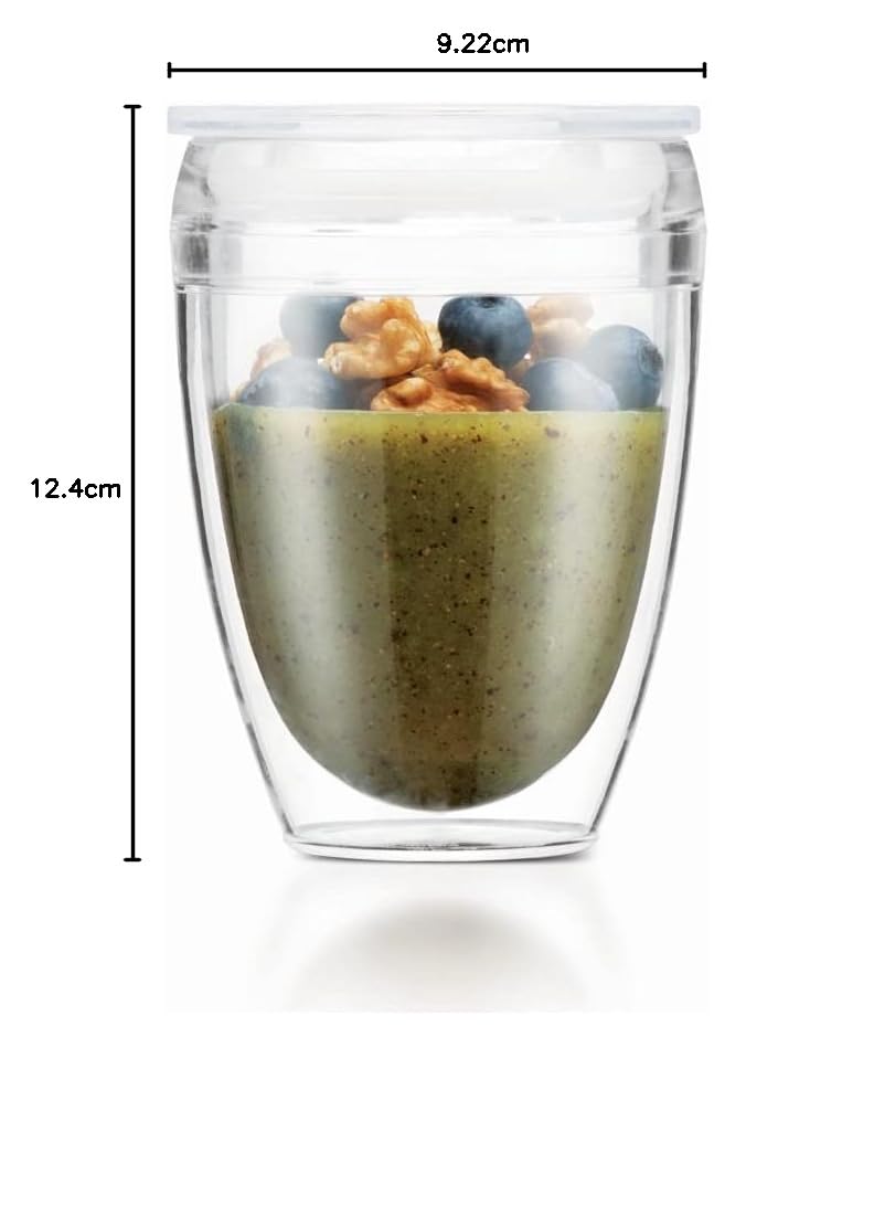 Bodum Vaso de doble pared irrompible con tapa, 2 unidades, Transparente, 10 oz, 1