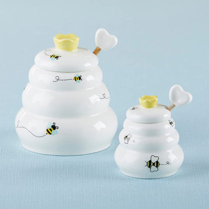 Kate Aspen Sweet as Can Bee - Mini olla de cerámica con salsa de miel de madera (3.4 onzas) tarro de miel, decoración de abejas, blanco/amarillo (23261WT)