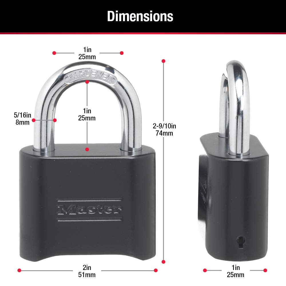 Master Lock - Candado de combinación negro, configura tu propio candado combinado, resistente a la intemperie para interiores y exteriores con código para clóset de gimnasio, puerta, cobertizo,