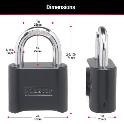 Master Lock - Candado de combinación negro, configura tu propio candado combinado, resistente a la intemperie para interiores y exteriores con código para clóset de gimnasio, puerta, cobertizo,