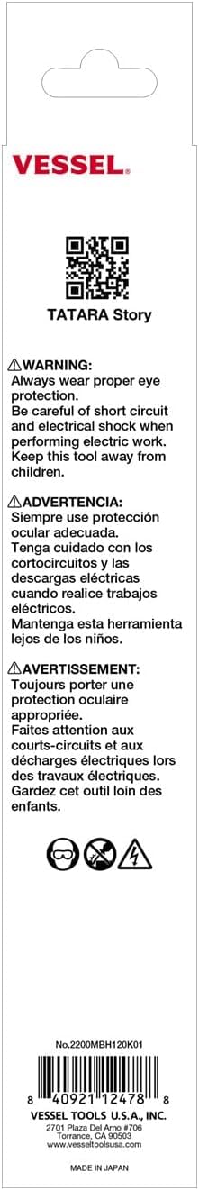 VESSEL - Destornillador intercambiable de carraca con 10 piezas Juego de brocas 2200MBH120K01