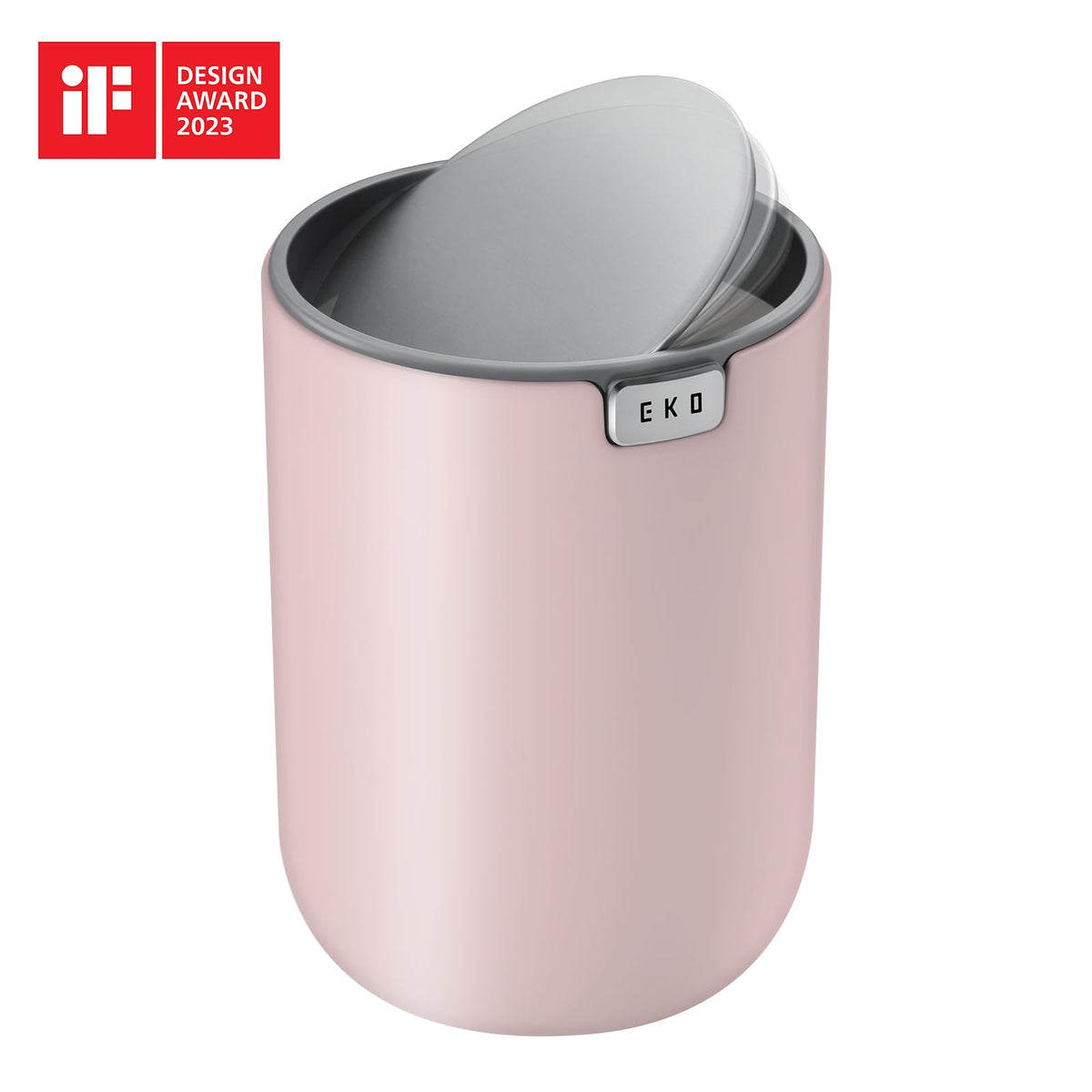EKO Fandy Mini basura de mesa de 0.4 gal/1.5 l con tapa giratoria, papelera de computadora para encimera de baño, cambiador, café u oficina, pequeño cubeta de basura (rosa)