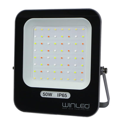 Reflector Winled WRE-006 Slim LED 50W SMD RGB Con Control Remoto, Multicolor, 3,000 Lúmenes Maximo. 16 Colores, Encendido, Apagado, 4 Programas y Atenuador, IP65 Ideal para Exteriores e Interiores
