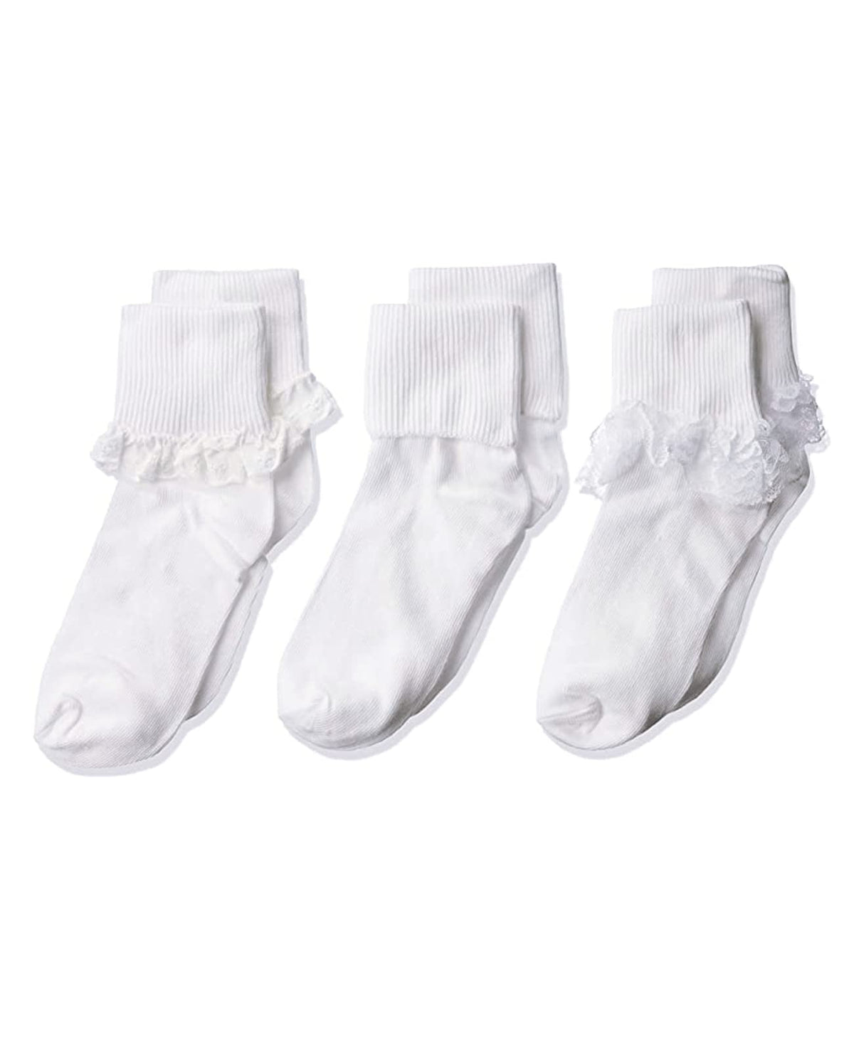 Jefferies - Calcetines de encaje para niñas grandes, con ojales y puños giratorios, paquete de 3