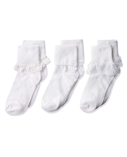 Jefferies - Calcetines de encaje para niñas grandes, con ojales y puños giratorios, paquete de 3