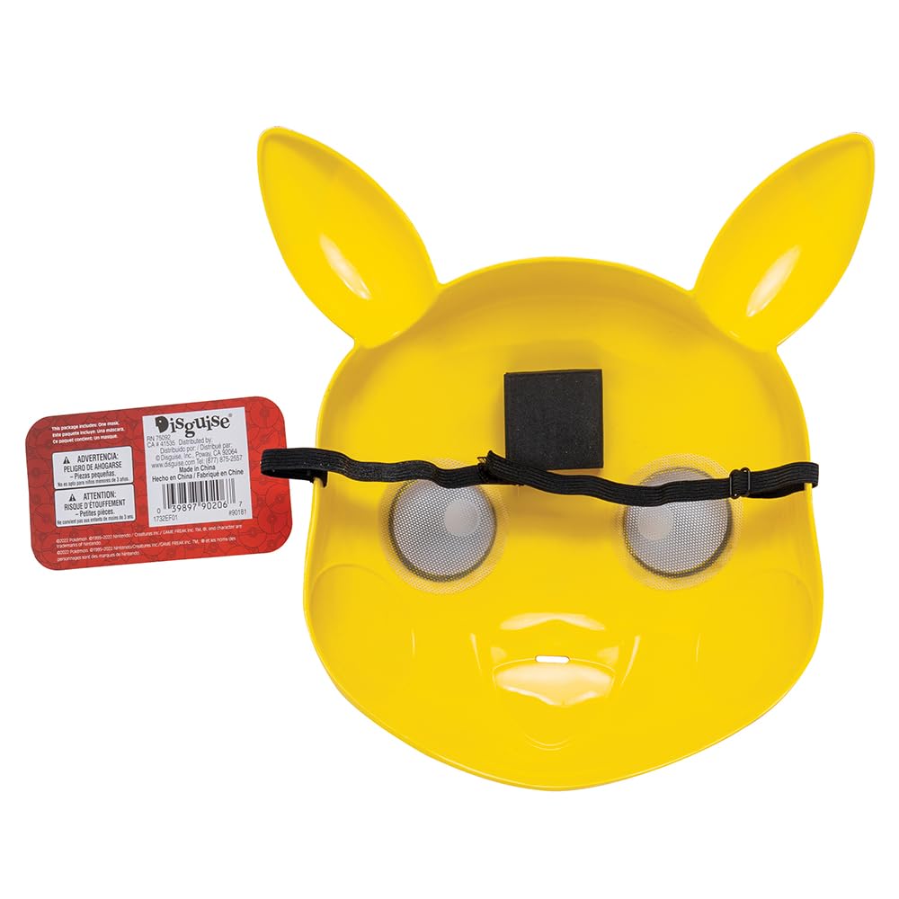 DISGUISE Accesorio Oficial Nintendo, Mascara de Pikachu, Unitalla, Pokémon | Inspirada en Pokémon, ajustable, plástico, mejillas rojas, orejas negras, adultos, niños, disfraz, cosplay