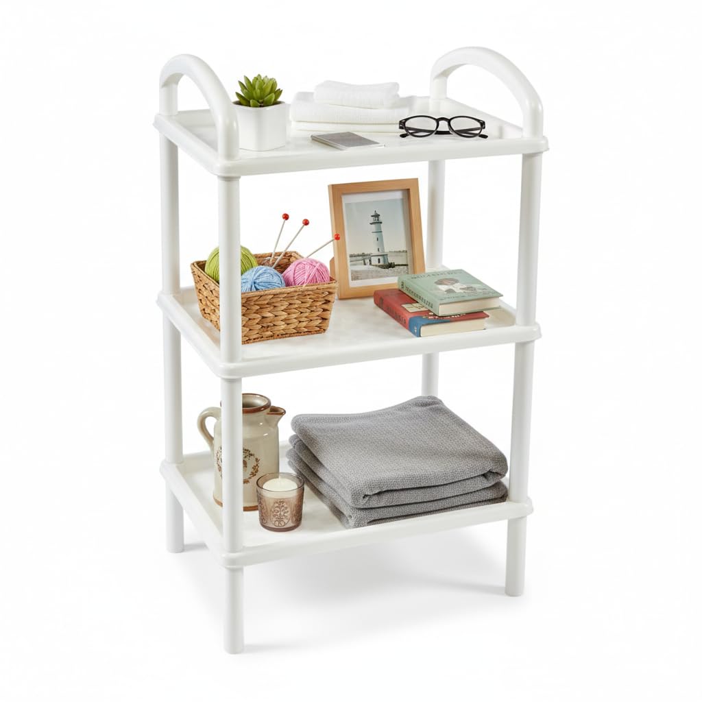 Italhome Estante De Plástico con 3 Repisas Lisas, Organizador Multiusos para Interior Ideal para Almacenamiento Scalp