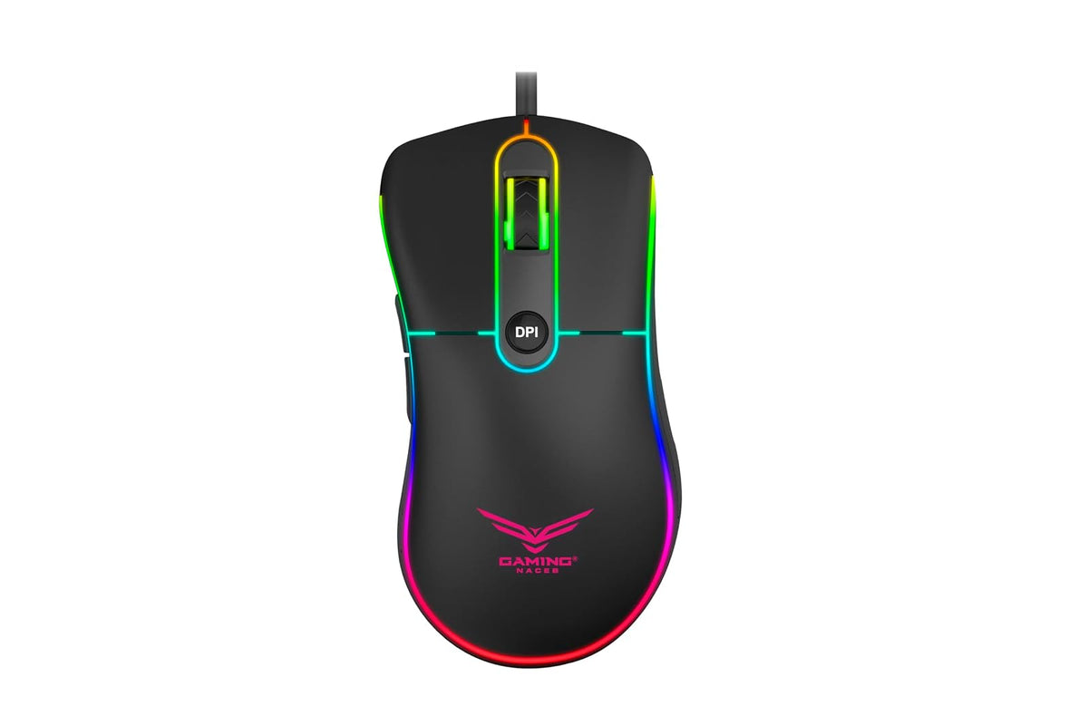 Gaming Naceb Mouse Gamer Retroiluminado NA-0933 RGB con Cable USB - Mouse Ergonómico dpi Ajustable hasta 3200 con 4 Botones Programables para PC Gaming - Negro