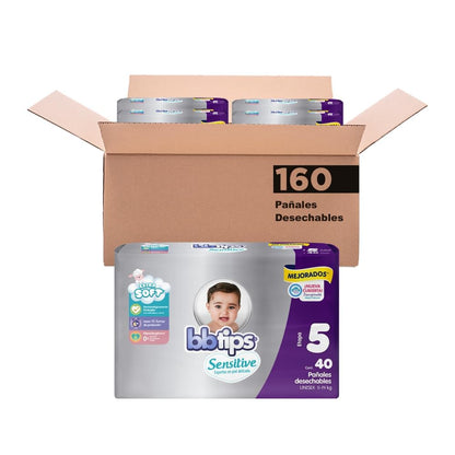 Pañal Bbtips Sensitive para Bebé, Extractos de Caléndula y Avena - Talla 5 (160 Unidad) - 160