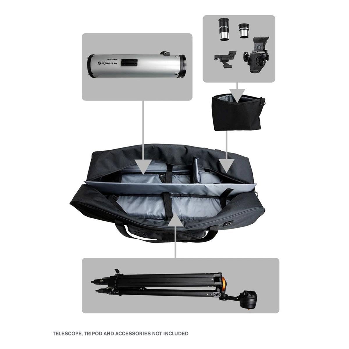 Celestron 94025 - Kit Completo de Bolsa telescópica de 40 Pulgadas, Funda de Almacenamiento y Transporte para telescopio, Montaje, trípode y Accesorios con Paredes internas Acolchadas configurables y